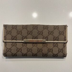 Gucci Beige Brown GG Canvas Continental Wallet